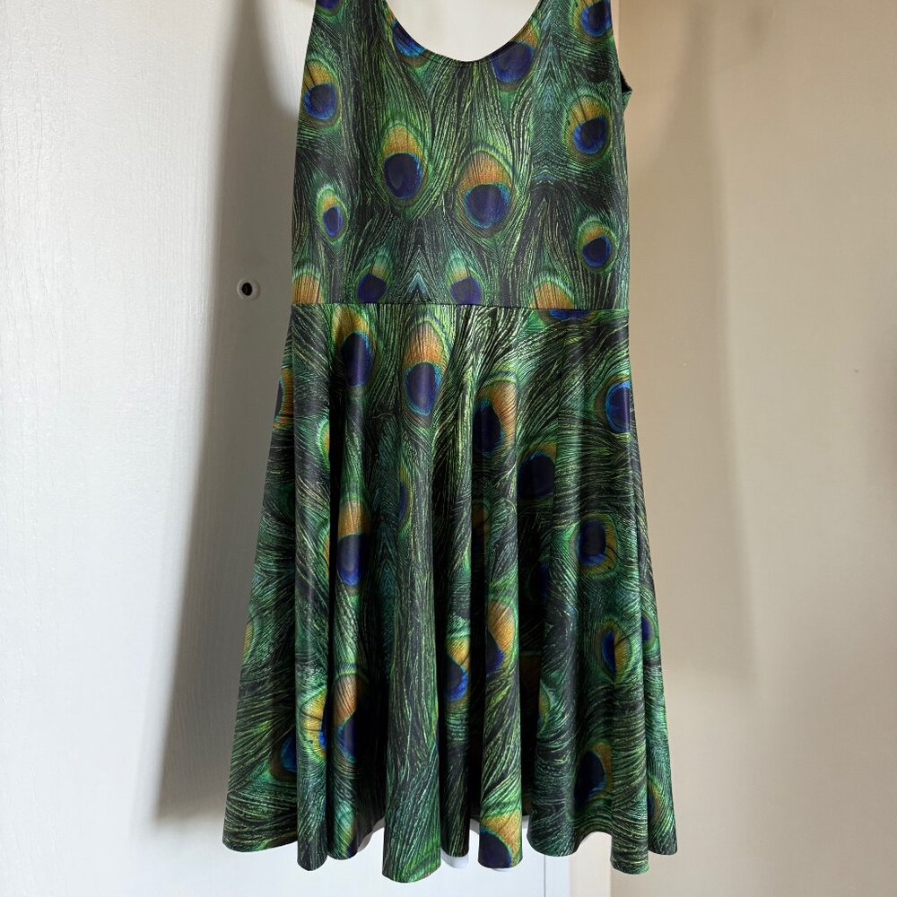 Blackmilk - Peacock Feather Skater Dress, Size Medium